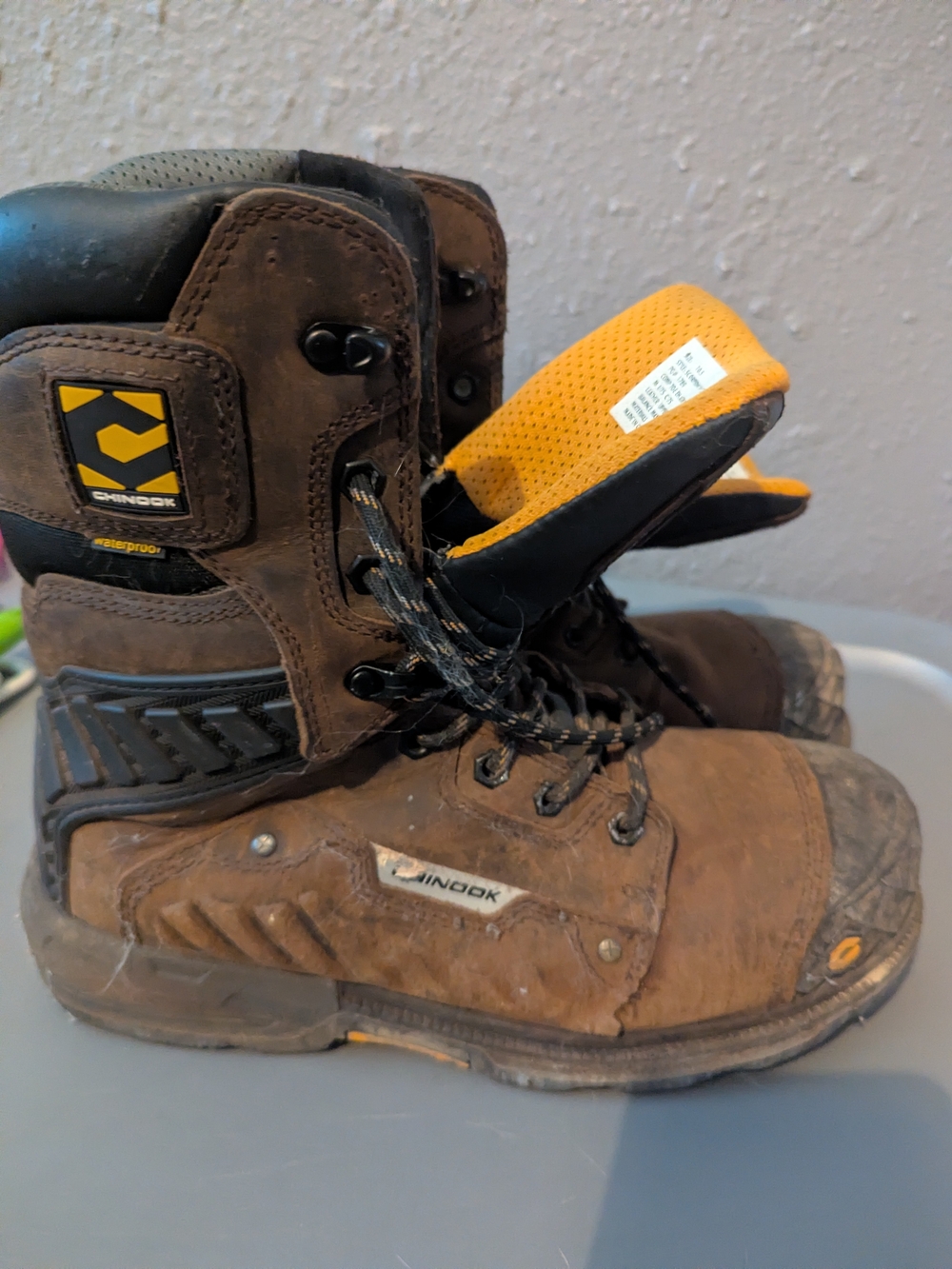 Sz 10.5 Waterproof Composite Toe Men's Work Boots with Yellow Lining (Over 5lbs)